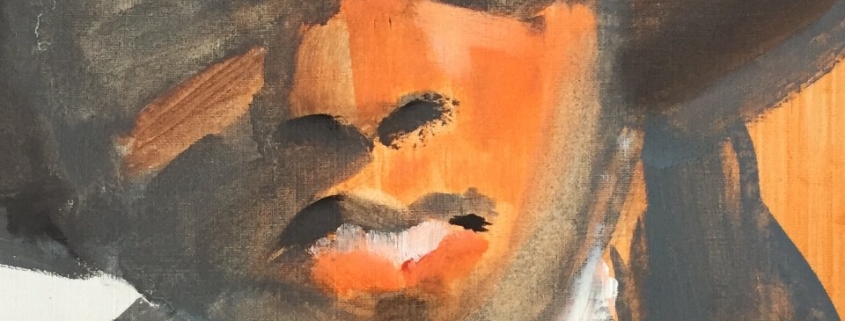 olieverfschets man met hoed