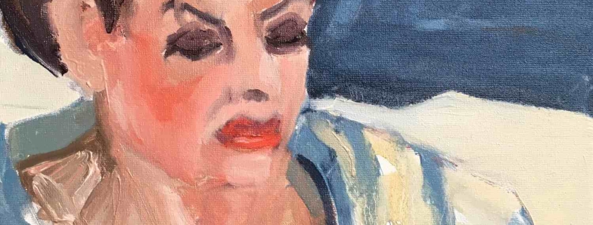 olieverfschets vrouw aan zee