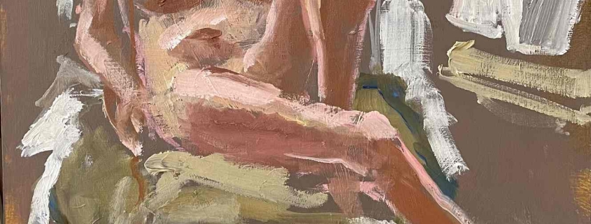 olieverfschets vrouw op ligstoel